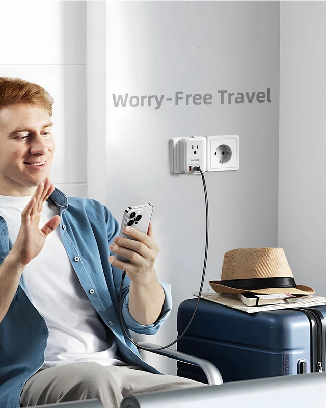 Alt view image 7 of 7 - Travel Adapter, Mini Universal Travel Plug Adapter, US to European, UK | Type C G A I, Ultra Thin, PD 20W, 1 AC Outlet, 3 USB Fast Charging, International Plug Adaptor for Italy Spain, White