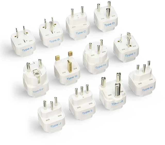 Main image of Travel Adapter with Types A-M Plugs, Travel Plug Adapter Set Compatible with Power Sockets in All Continents, Compact World International Plug Adaptor Kit, Set of 12,GP-12PK