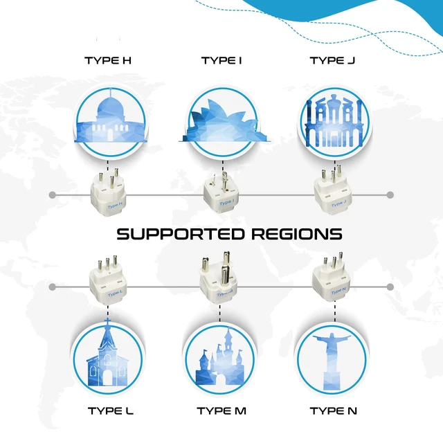 Alt view image 4 of 7 - Travel Adapter with Types A-M Plugs, Travel Plug Adapter Set Compatible with Power Sockets in All Continents, Compact World International Plug Adaptor Kit, Set of 12,GP-12PK