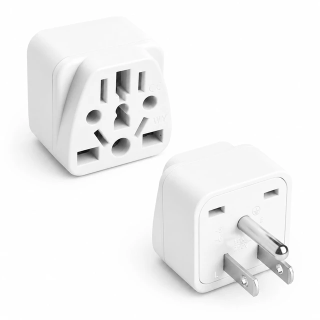 Main image of European to US Plug Adapter, 2 Pack UK AU to USA Type B Grounded Adapter | 3 Prong World to USA Travel Adapter for European, British, Australian and Chinese Plug, white
