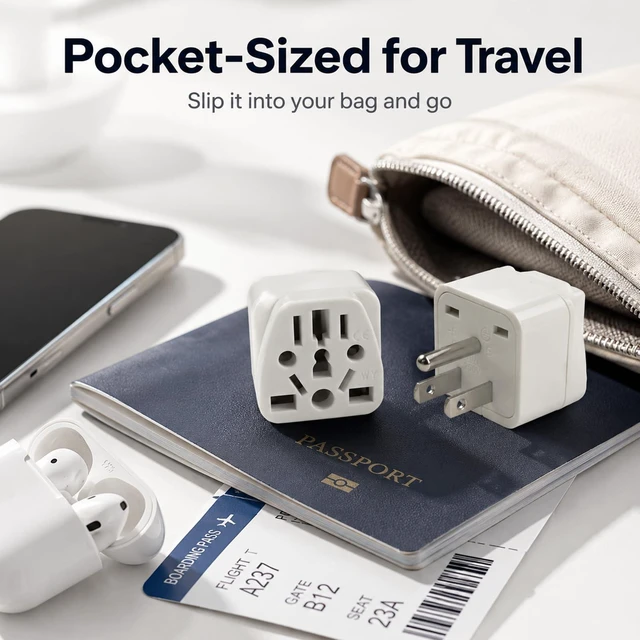 Alt view image 5 of 7 - European to US Plug Adapter, 2 Pack UK AU to USA Type B Grounded Adapter | 3 Prong World to USA Travel Adapter for European, British, Australian and Chinese Plug, white