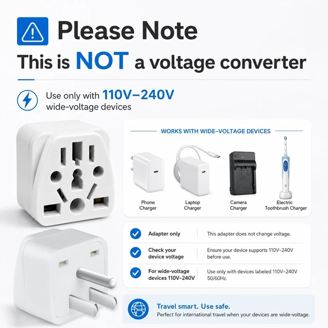 Alt view image 6 of 7 - European to US Plug Adapter, 2 Pack UK AU to USA Type B Grounded Adapter | 3 Prong World to USA Travel Adapter for European, British, Australian and Chinese Plug, white