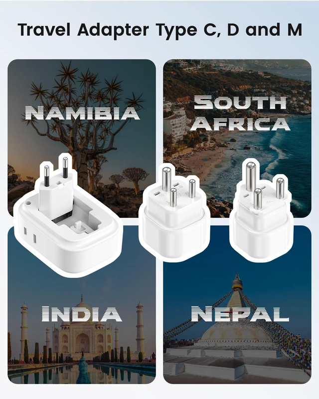 Alt view image 4 of 7 - Type C and Type D M Universal Travel Adapter Kit | with 4 Outlets 4 USB Ports(2 USB C), International Power Adapter Plug for Namibia India South Africa Europe Italy Spain Nepal