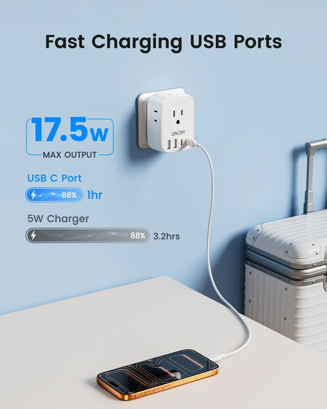 Alt view image 7 of 7 - Type C and Type D M Universal Travel Adapter Kit | with 4 Outlets 4 USB Ports(2 USB C), International Power Adapter Plug for Namibia India South Africa Europe Italy Spain Nepal