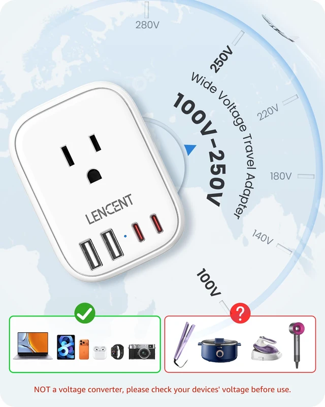 Alt view image 6 of 7 - Type C and Type D M Universal Travel Adapter Kit | with 4 Outlets 4 USB Ports(2 USB C), International Power Adapter Plug for Namibia India South Africa Europe Italy Spain Nepal