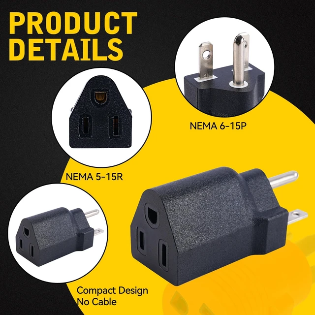 Alt view image 3 of 6 - 6-15P to 5-15R US Plug Adapter ,Electrical Converter,3Prong ,110V / 120V to 220V / 240V,15A,Black,1PK