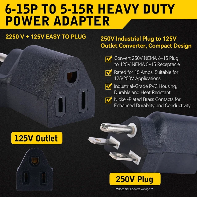 Alt view image 5 of 6 - 6-15P to 5-15R US Plug Adapter ,Electrical Converter,3Prong ,110V / 120V to 220V / 240V,15A,Black,1PK