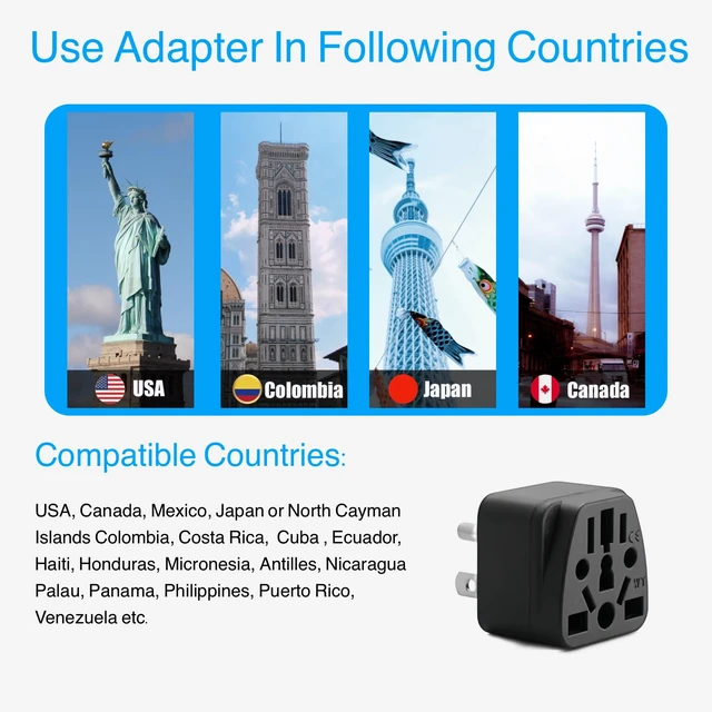 Alt view image 2 of 7 - 2 Pack US Travel Plug Adapter, Type B Wall Outlet Power Charger Converter | EU,AU,UK,CN,to USA(Type B),Grounded 3 Prong for USA Wall Plug