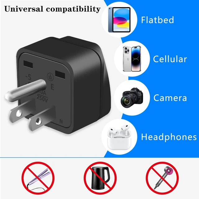 Alt view image 3 of 6 - 1 Pack EU to US Plug Adapter, Europe to US Plug Adapter | EU,UK,CN,AU,JP to USA (Type B), Adapter Europe to USA, Plug Adapter Europe to USA (Black)