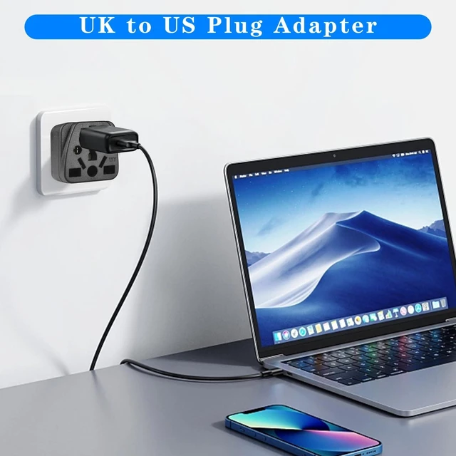 Alt view image 6 of 6 - 1 Pack EU to US Plug Adapter, Europe to US Plug Adapter | EU,UK,CN,AU,JP to USA (Type B), Adapter Europe to USA, Plug Adapter Europe to USA (Black)