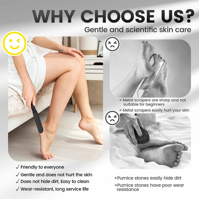 Alt view image 3 of 7 - Double-Sided Glass Foot File Callus Remover(1 PCS), Foot Scrubber for Dead Skin, Smooth Feet Pedicure Tools for Feet, Pumice Stone for Feet, Heel Scraper for Cracked Heels - Black