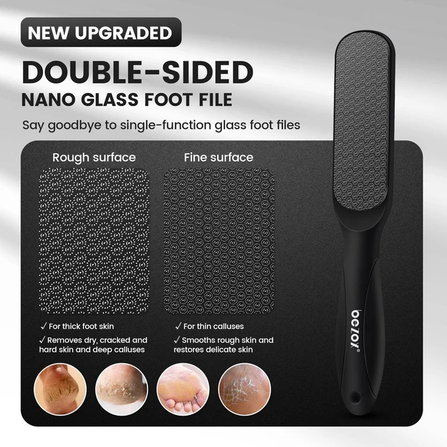 Alt view image 4 of 7 - Double-Sided Glass Foot File Callus Remover(1 PCS), Foot Scrubber for Dead Skin, Smooth Feet Pedicure Tools for Feet, Pumice Stone for Feet, Heel Scraper for Cracked Heels - Black