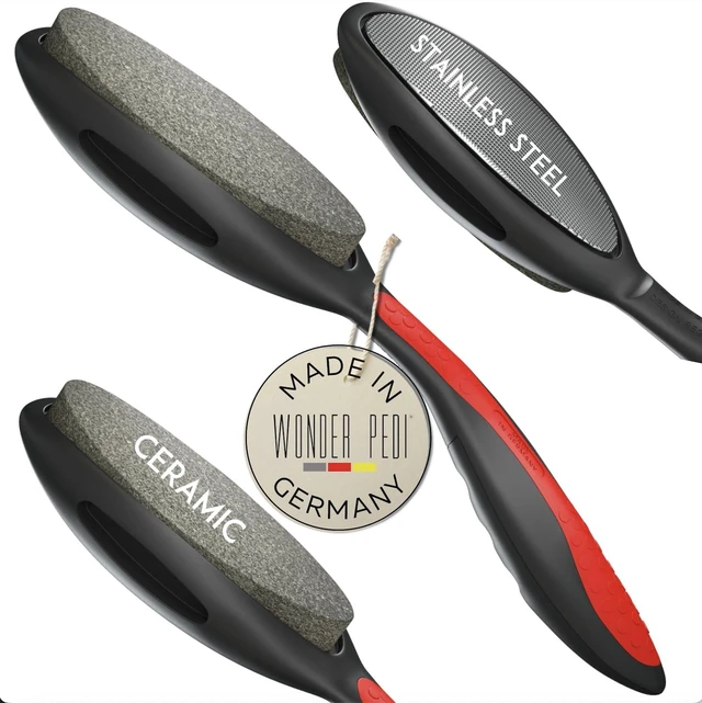 Main image of Made in Germany Ceramic Stone and Stainless Steel Foot File, Double Sided Callus Remover, Feet Scrubber, Professional Pedicure Foot Care Tool Rasp, Long Lasting Foot Buffer, Heel Scraper, Wonder Pedi