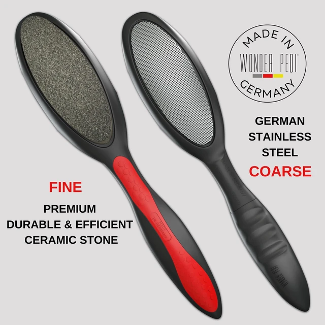 Alt view image 3 of 7 - Made in Germany Ceramic Stone and Stainless Steel Foot File, Double Sided Callus Remover, Feet Scrubber, Professional Pedicure Foot Care Tool Rasp, Long Lasting Foot Buffer, Heel Scraper, Wonder Pedi