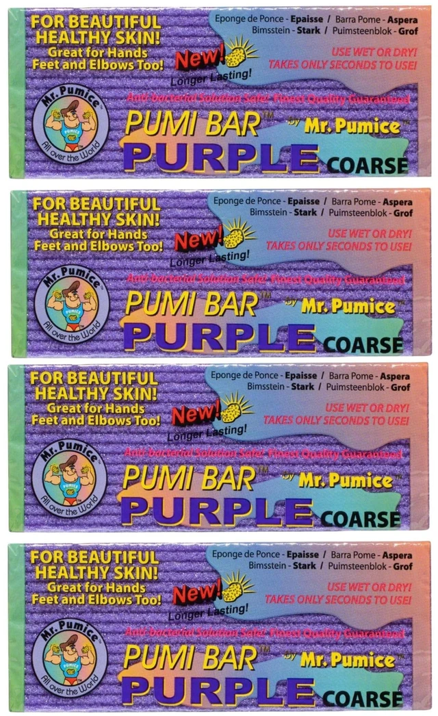 Main image of PUMI Bar Foot Callus Remover, Extra-Coarse, Purple, 4 Count | Pumice Stone for Feet, Extra-Coarse Foot Scrubber for Dead Skin & Calluses, Helps Smooth Feet & Heels, Use Wet or Dry
