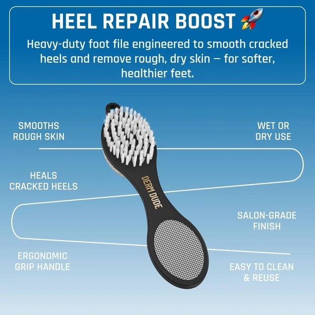 Alt view image 2 of 7 - 4-in-1 Foot Scrubber & Heel Repair Tool | Foot File Callus Remover for Feet | Pedicure Tool with Metal File, Pumice Stone, Emery Board & Cleaning Brush to Soften & Smooth Rough, Dry Feet