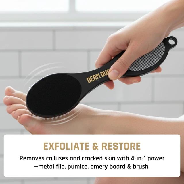 Alt view image 6 of 7 - 4-in-1 Foot Scrubber & Heel Repair Tool | Foot File Callus Remover for Feet | Pedicure Tool with Metal File, Pumice Stone, Emery Board & Cleaning Brush to Soften & Smooth Rough, Dry Feet