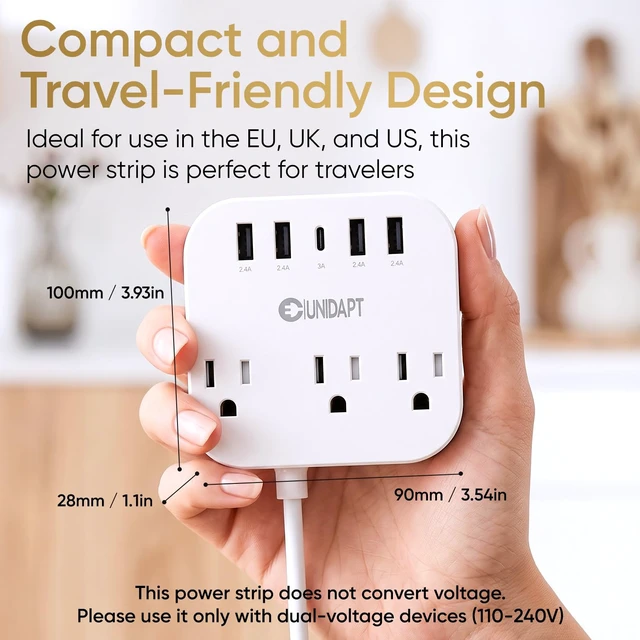 Alt view image 4 of 7 - Cruise Approved Power Strip, Non Surge, US to Europe Plug Adapter | USB-C Cord, 4 USB Ports, 3 AC Outlets, 5ft Extension, Wall Mountable European Travel Adaptor for Ship Cabin, Home