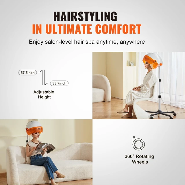 Alt view image 5 of 7 - 1875W Hooded Bonnet Dryer with Variable Speed, Temperature, Timer, and Wheels for Beauty Salon and Home Spa