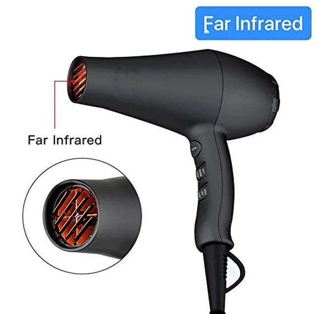 Alt view image 5 of 7 - Ionic Hair Dryer with Diffuser & Comb and Concentrator, Lightweight Quiet Infrared Blow Dryer, Powerful 1875 Watt Motor for Smooth and Fast Drying Hair, Black