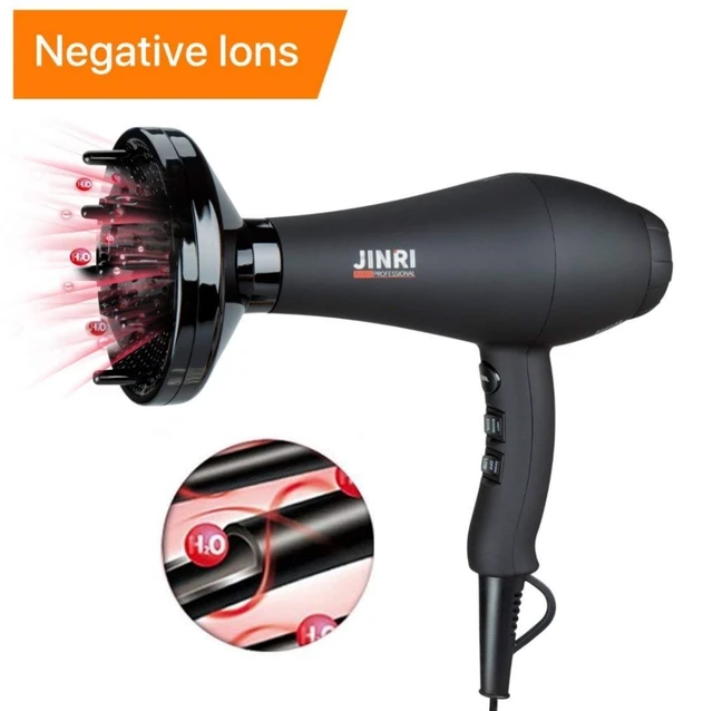 Alt view image 7 of 7 - Ionic Hair Dryer with Diffuser & Comb and Concentrator, Lightweight Quiet Infrared Blow Dryer, Powerful 1875 Watt Motor for Smooth and Fast Drying Hair, Black