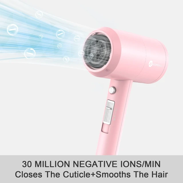 Alt view image 3 of 6 - Professional Ionic Hair Dryer, Powerful 1800W Fast Drying Low Noise Blow Dryer with 2 Concentrator Nozzle 1 Diffuser Attachments for Home Salon Travel (Pink)