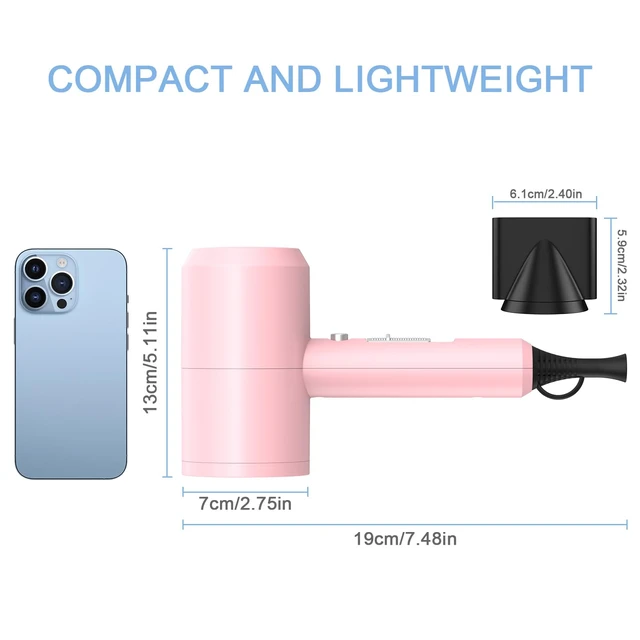 Alt view image 5 of 6 - Professional Ionic Hair Dryer, Powerful 1800W Fast Drying Low Noise Blow Dryer with 2 Concentrator Nozzle 1 Diffuser Attachments for Home Salon Travel (Pink)