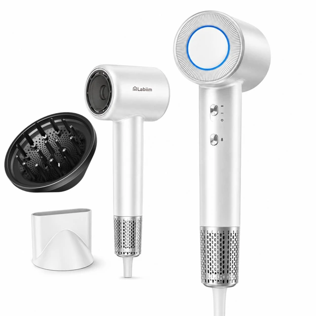 Main image of Hair Dryer with Diffuser &Nozzle,High-Speed Ionic Blow Dryer, White | 110,000RPM Brushless Motor Fast Drying, 500M Negative Ions, Lightweight Low Noise -Control for Women & Men Home Travel