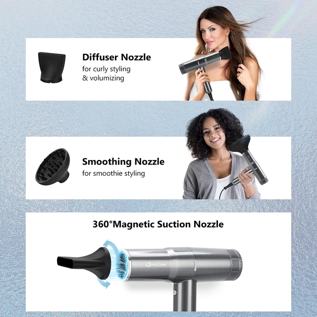 Alt view image 6 of 7 - Hair Dryer with Diffuser,1875W Professional Ionic Blow Dryer, 110, 000 RPM High-Speed Brushless Motor, Auto-Clean, 3 Heat Settings & 3 Speed & Cool Shot Button Settings for Easy Home/Travel