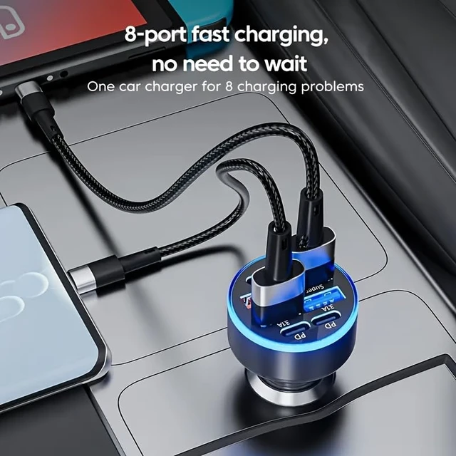 Alt view image 3 of 7 - 6-in-1 Ultra Fast Charging in-Car Device with Digital Display, QC3.0+2PD Fast Charge Plug & Play for iPhone/Samsung/Tablet (High-Power, Battery-Free)