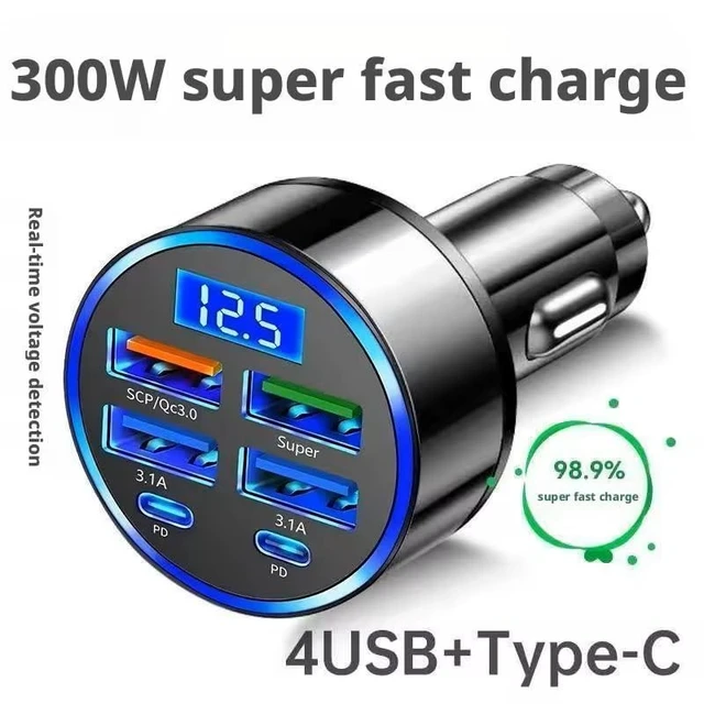 Alt view image 7 of 7 - 6-in-1 Ultra Fast Charging in-Car Device with Digital Display, QC3.0+2PD Fast Charge Plug & Play for iPhone/Samsung/Tablet (High-Power, Battery-Free)