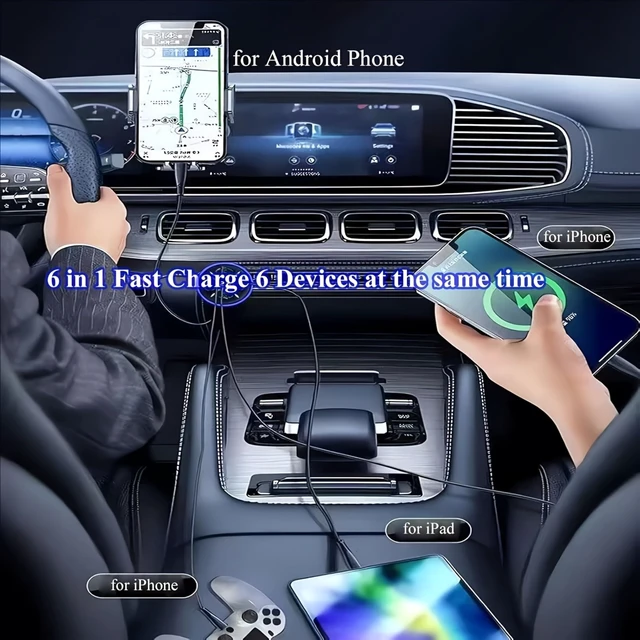Alt view image 4 of 7 - 6-in-1 Ultra Fast Charging in-Car Device with Digital Display, QC3.0+2PD Fast Charge Plug & Play for iPhone/Samsung/Tablet (High-Power, Battery-Free)