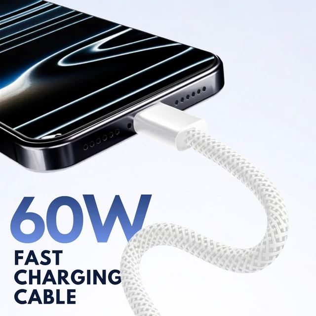 Alt view image 2 of 7 - USB-C to USB-C Cable 2-Pack, 60W Fast Charging, Premium Nylon Braided, USB-C Power Delivery, Data Sync for iPhone 15/16/17, Android, Samsung, iPad, MacBook (2pack-3ft)