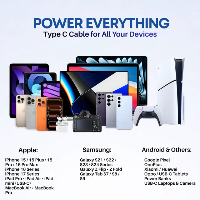 Alt view image 7 of 7 - USB-C to USB-C Cable 2-Pack, 60W Fast Charging, Premium Nylon Braided, USB-C Power Delivery, Data Sync for iPhone 15/16/17, Android, Samsung, iPad, MacBook (2pack-3ft)
