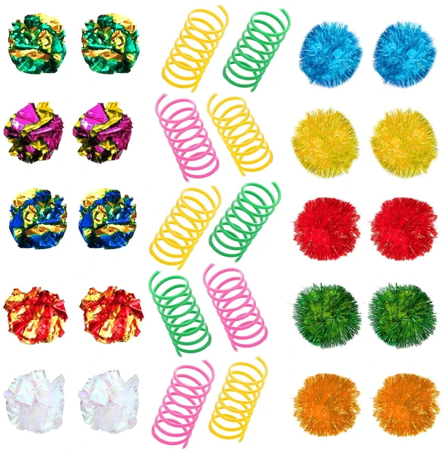 Main image of Cat Toy Variety Pack, Feline Entertainment for Indoor Kitten, Lightweight, Colorful, Pet Interactive Chase Toys, Activity Tool, Cats Supplies & Accessories, 30 Pcs per Pack