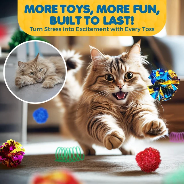 Alt view image 5 of 7 - Cat Toy Variety Pack, Feline Entertainment for Indoor Kitten, Lightweight, Colorful, Pet Interactive Chase Toys, Activity Tool, Cats Supplies & Accessories, 30 Pcs per Pack