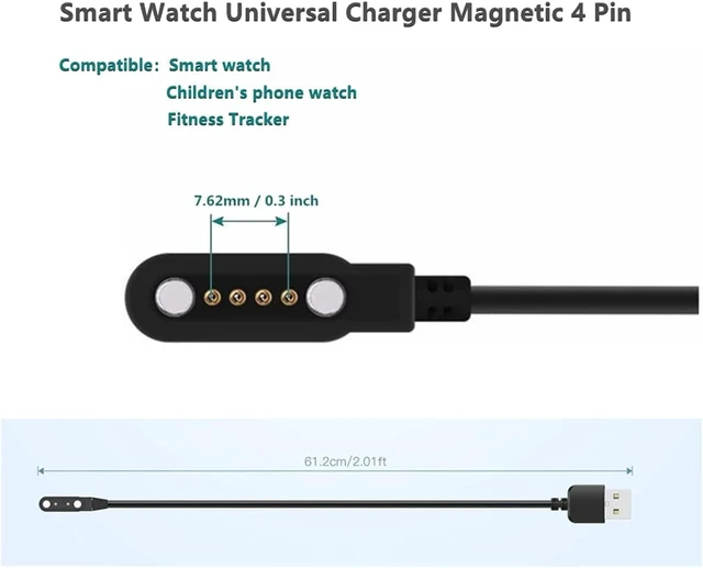 Alt view image 2 of 7 - Universal Smart Watch Charger USB Power 4 Pin spacing Magnetic Charging Cables for Smart Watch GT88 G3 KW18 Y3 KW88 GT68