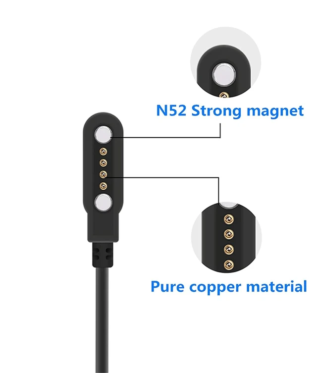 Alt view image 5 of 7 - Universal Smart Watch Charger USB Power 4 Pin spacing Magnetic Charging Cables for Smart Watch GT88 G3 KW18 Y3 KW88 GT68
