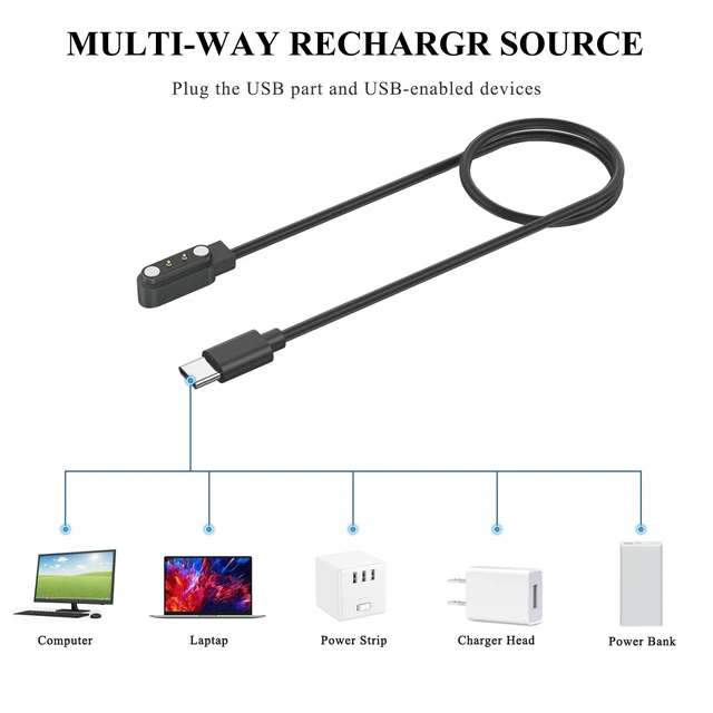 Alt view image 7 of 7 - 2 Pack for Gloryfit Smart Watch Charger, USB-C Magnetic Charging Cable for GloryFit T80 T70 T60 T50 P99 P98 Smart Watches