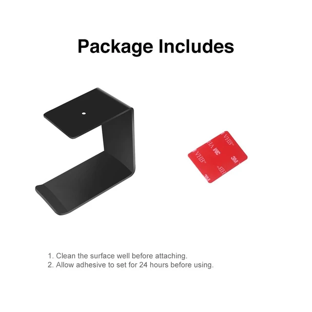 Alt view image 5 of 5 - Aluminum Under-Desk Headphone Hanger with Strong Adhesive (1 Pack, Black) | Keeps Headphones Off the Desk, VHB Adhesive Holds 5 lb, Curved Support Helps Prevent Headband Creases, Fits Gaming Headsets