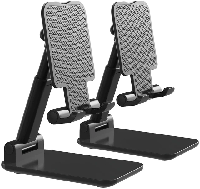 Main image of Phone Stand 2Pack Cell Phone Holder for iPhone Office Desk Accessories | Mini, Weighted base, Cute, Portable, Fully Foldable, Under 8" Devices, All Smart phones, Office Accessories,2Pack