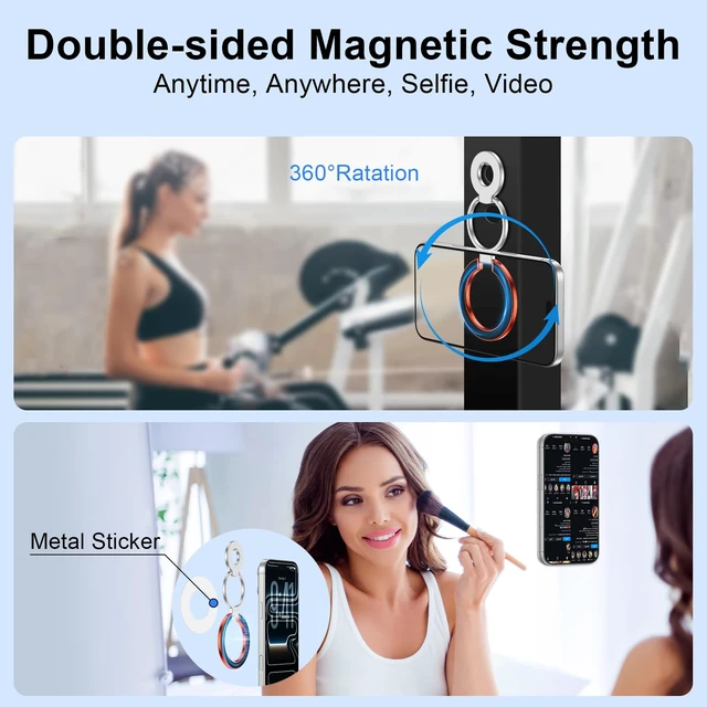 Alt view image 2 of 7 - Phone Grip Holder Dual-Sided Magnetic Finger Ring Stand for iPhone | Magnetic Phone Grip Adjustable Kickstand Loop for iPhone 17/18 Pro Max/16e/Air/15 Samsung S26 S25 Ultra, with Mag Car Mounts