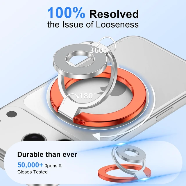 Alt view image 4 of 7 - Phone Grip Holder Dual-Sided Magnetic Finger Ring Stand for iPhone | Magnetic Phone Grip Adjustable Kickstand Loop for iPhone 17/18 Pro Max/16e/Air/15 Samsung S26 S25 Ultra, with Mag Car Mounts