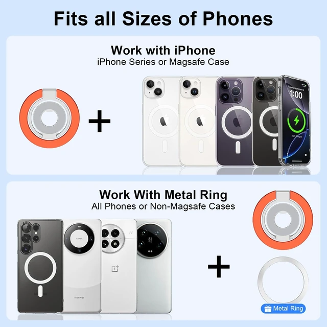 Alt view image 6 of 7 - Phone Grip Holder Dual-Sided Magnetic Finger Ring Stand for iPhone | Magnetic Phone Grip Adjustable Kickstand Loop for iPhone 17/18 Pro Max/16e/Air/15 Samsung S26 S25 Ultra, with Mag Car Mounts