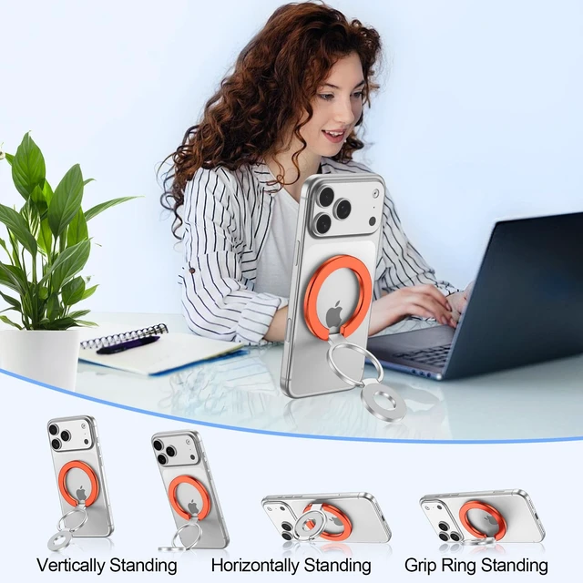 Alt view image 7 of 7 - Phone Grip Holder Dual-Sided Magnetic Finger Ring Stand for iPhone | Magnetic Phone Grip Adjustable Kickstand Loop for iPhone 17/18 Pro Max/16e/Air/15 Samsung S26 S25 Ultra, with Mag Car Mounts