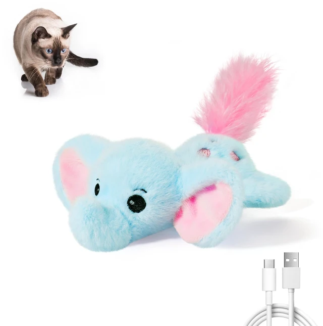 Main image of Cat Toys Flapping Elephant, Touch Activated Interactive Kicker | USB Rechargeable, 3 Auto Modes, Catnip & Crinkle Paper Inside, Hangable Rope, Washable Shell 6.3 Inches for Indoor Cats