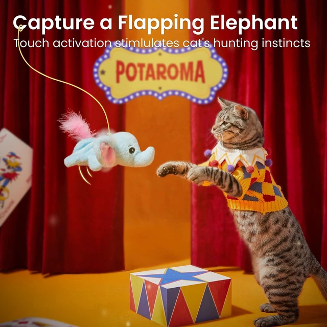 Alt view image 2 of 6 - Cat Toys Flapping Elephant, Touch Activated Interactive Kicker | USB Rechargeable, 3 Auto Modes, Catnip & Crinkle Paper Inside, Hangable Rope, Washable Shell 6.3 Inches for Indoor Cats