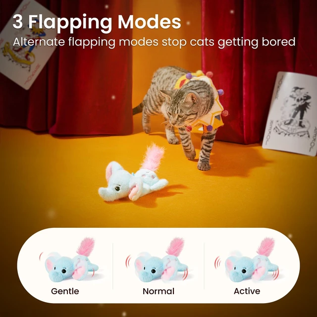 Alt view image 3 of 6 - Cat Toys Flapping Elephant, Touch Activated Interactive Kicker | USB Rechargeable, 3 Auto Modes, Catnip & Crinkle Paper Inside, Hangable Rope, Washable Shell 6.3 Inches for Indoor Cats