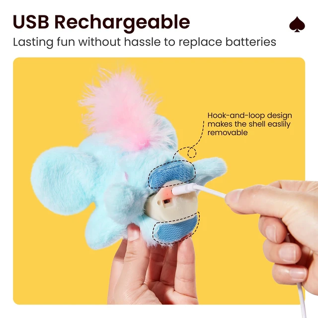 Alt view image 5 of 6 - Cat Toys Flapping Elephant, Touch Activated Interactive Kicker | USB Rechargeable, 3 Auto Modes, Catnip & Crinkle Paper Inside, Hangable Rope, Washable Shell 6.3 Inches for Indoor Cats