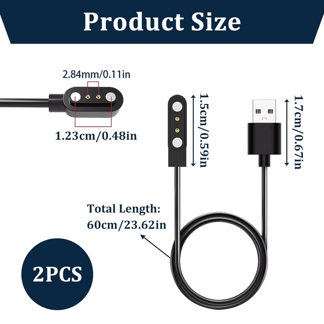 Alt view image 2 of 6 - 2-Pack Smart Watch Charger for VeryFit IDW19 IDW13 ID208 BT Plus - Magnetic USB Charging Cable - Replacement Power Cord for IDW15 IDW16 IDW17 IDW21 IDW25 IDW26 IDW28 GTX20 - Fast Charging Accessories